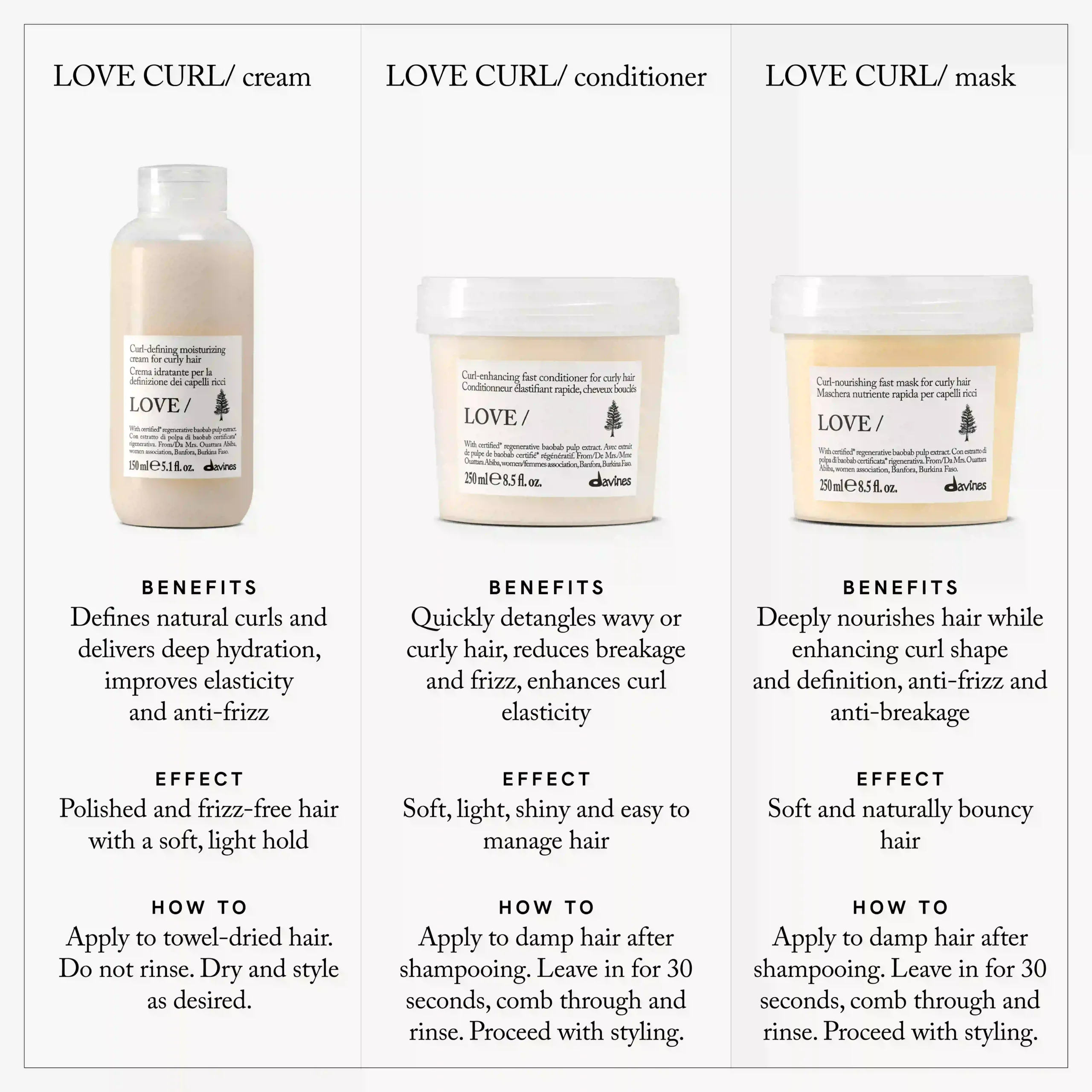 Comparatif Love Curl cream, Love Curl conditioner et Love Curl mask — vue 7
