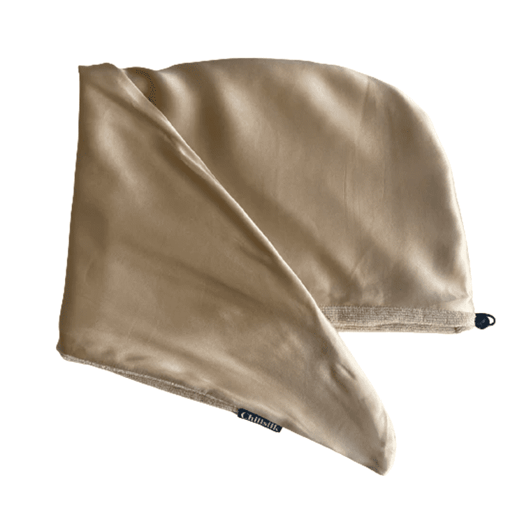 Serviette turban absorbante en soie et microfibre – Beige doré